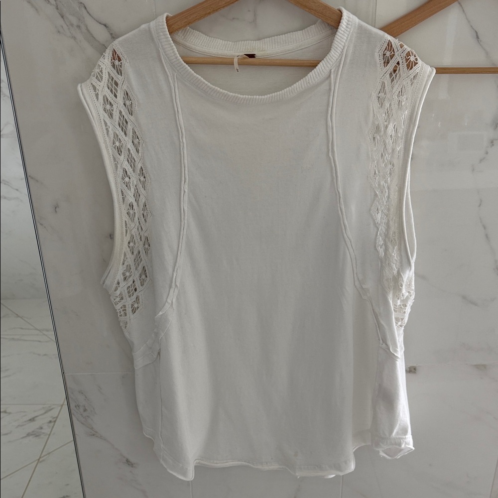 Women's White Crochet-Sleeve Tank Top free people